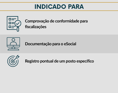 Lista informativa mostrando para quem o Laudo Ergonômico é indicado: empresas que precisam validar layouts específicos, certificar a conformidade de máquinas importadas ou atender fiscalizações direcionadas.